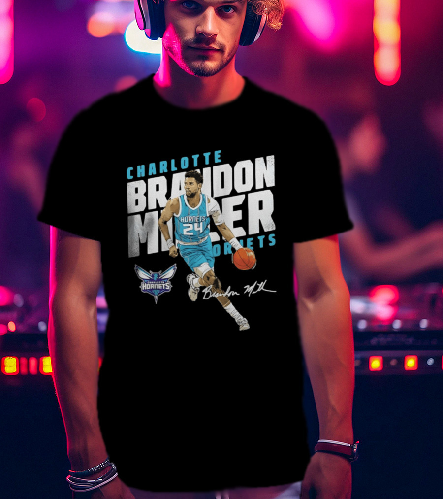 Charlotte Hornets Brandon Miller 24 Basketball Player Signature T-Shirt