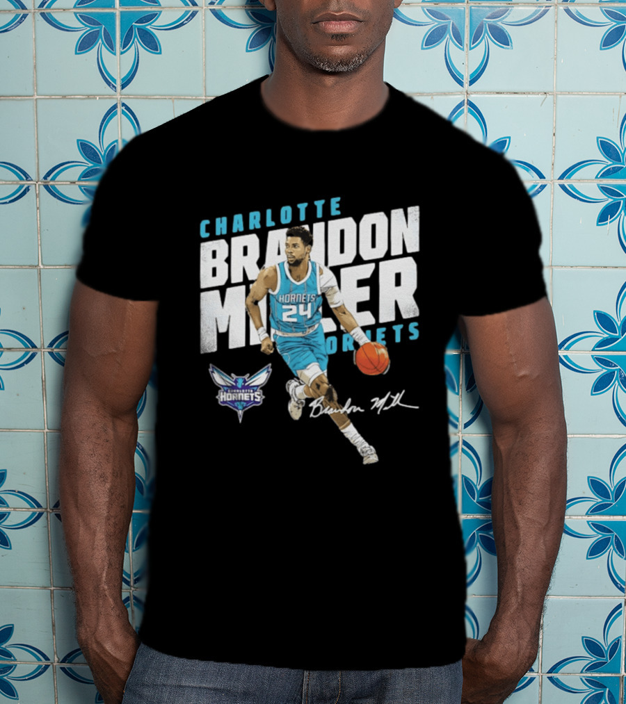 Charlotte Hornets Brandon Miller 24 Basketball Player Signature T-Shirt
