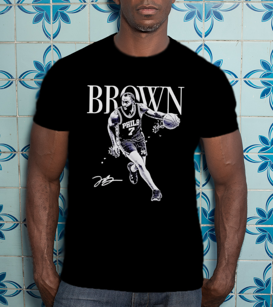 Brown 7 Philadelphia 76ers Basketball Player Halftone T-Shirt