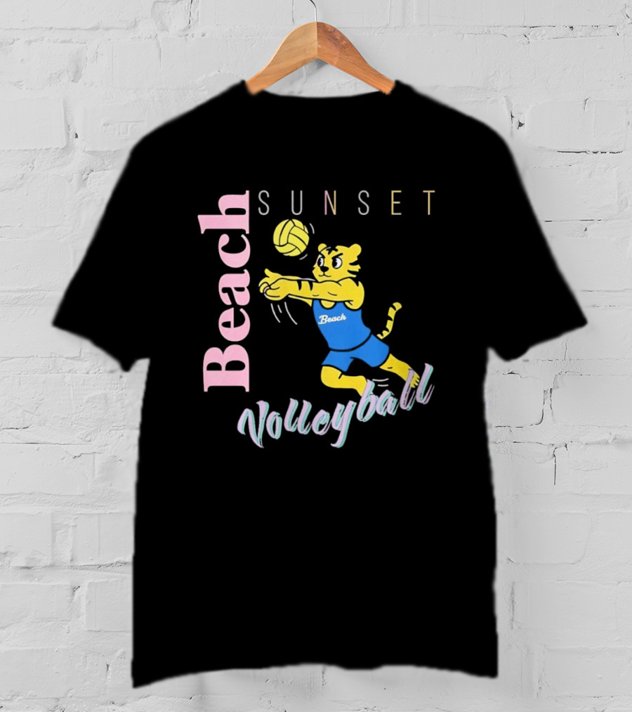 Beach Sunset Volleyball Tiger Jeff Cole T-Shirt
