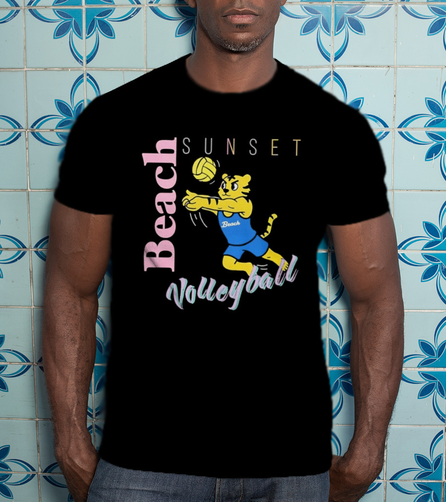 Beach Sunset Volleyball Tiger Jeff Cole T-Shirt