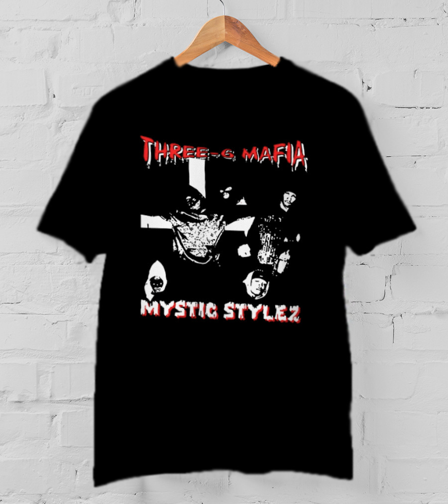 Three 6 Mafia Mystic Stylez Back Against The Wall Two Sided T-Shirt