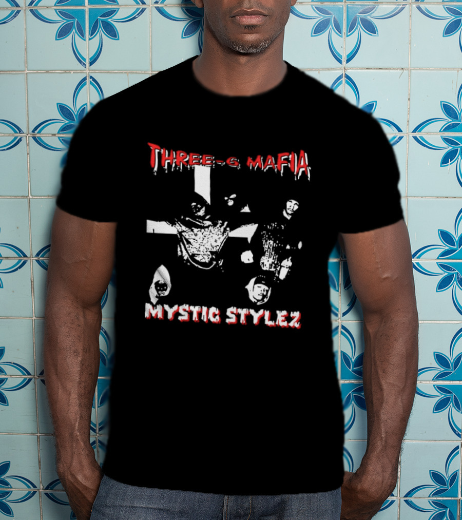 Three 6 Mafia Mystic Stylez Back Against The Wall Two Sided T-Shirt