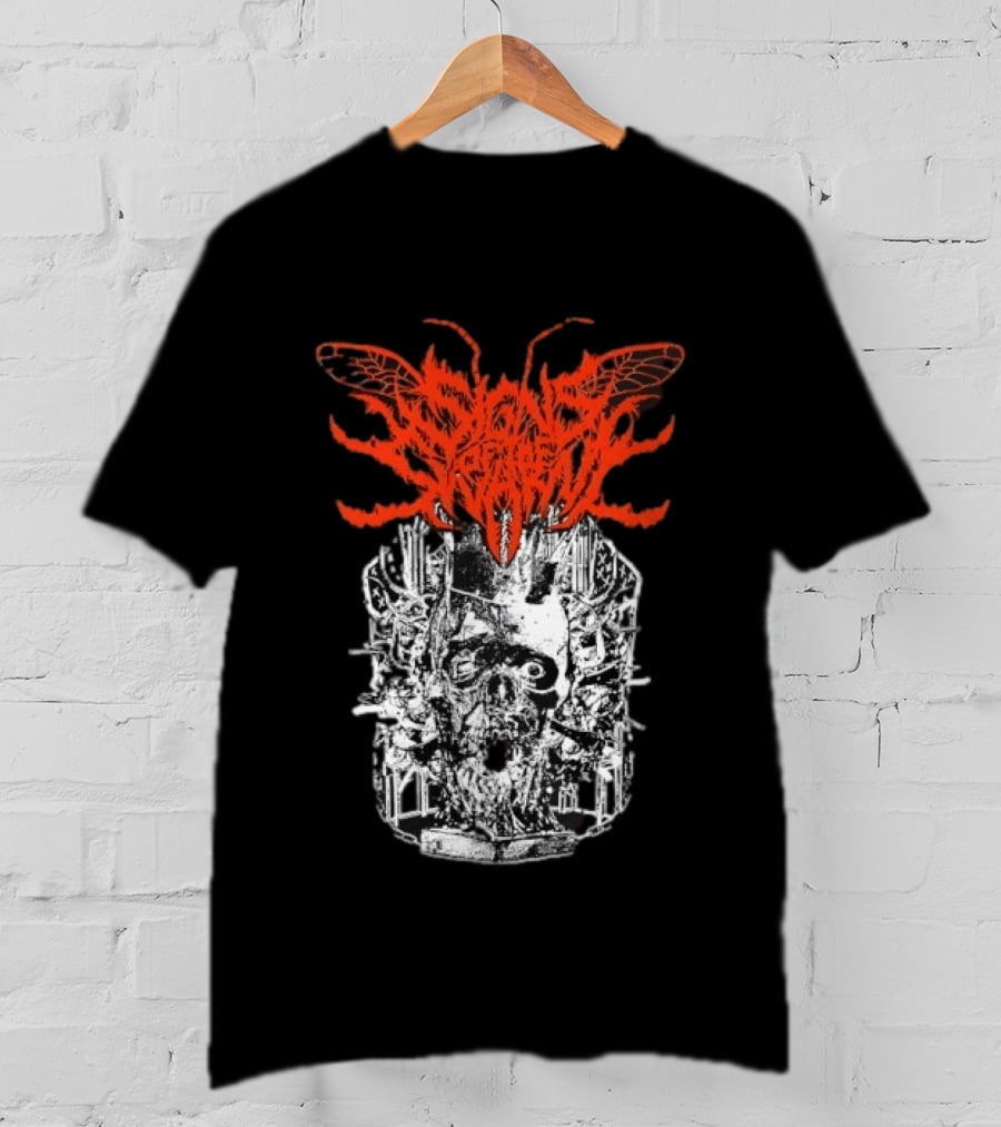Signs Of The Swarm Skull Deathcore Metal Album Cover T-Shirt