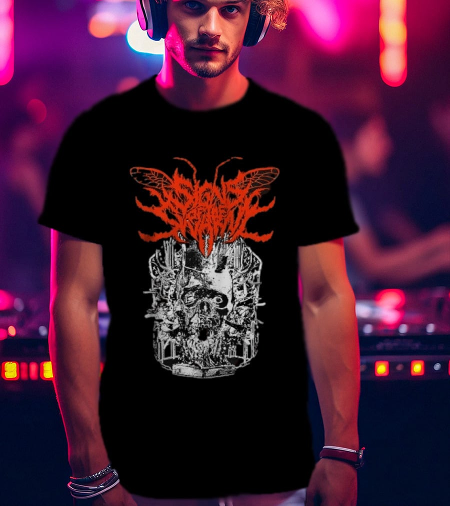 Signs Of The Swarm Skull Deathcore Metal Album Cover T-Shirt