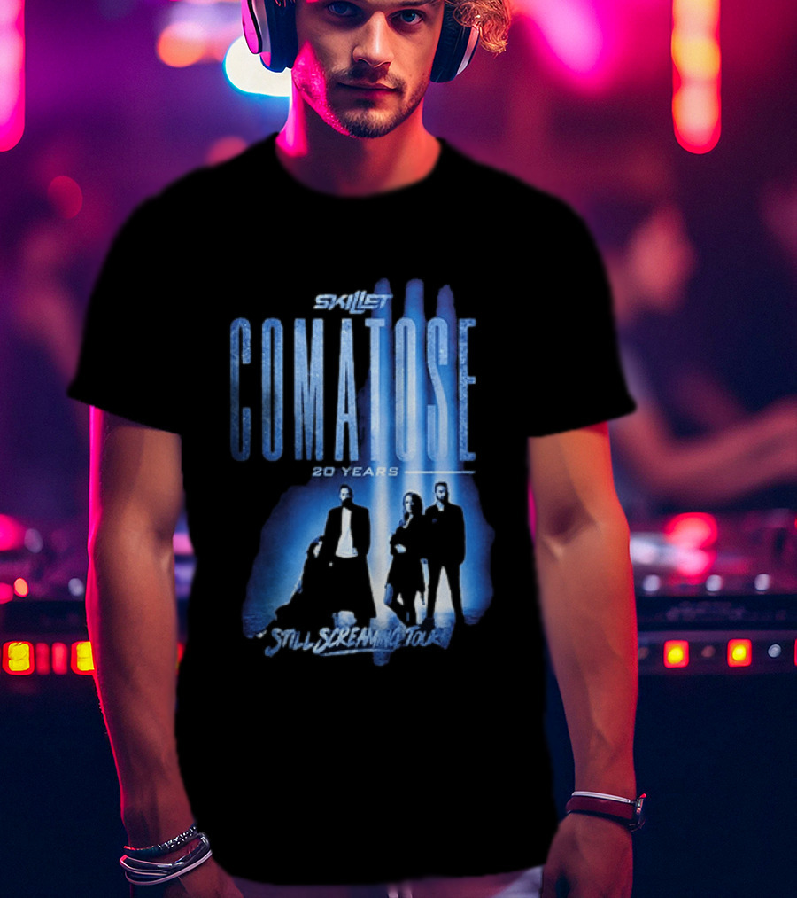 Skillet Comatose 20 Years Still Screaming Tour 2026 Band Silhouette Blue T-Shirt