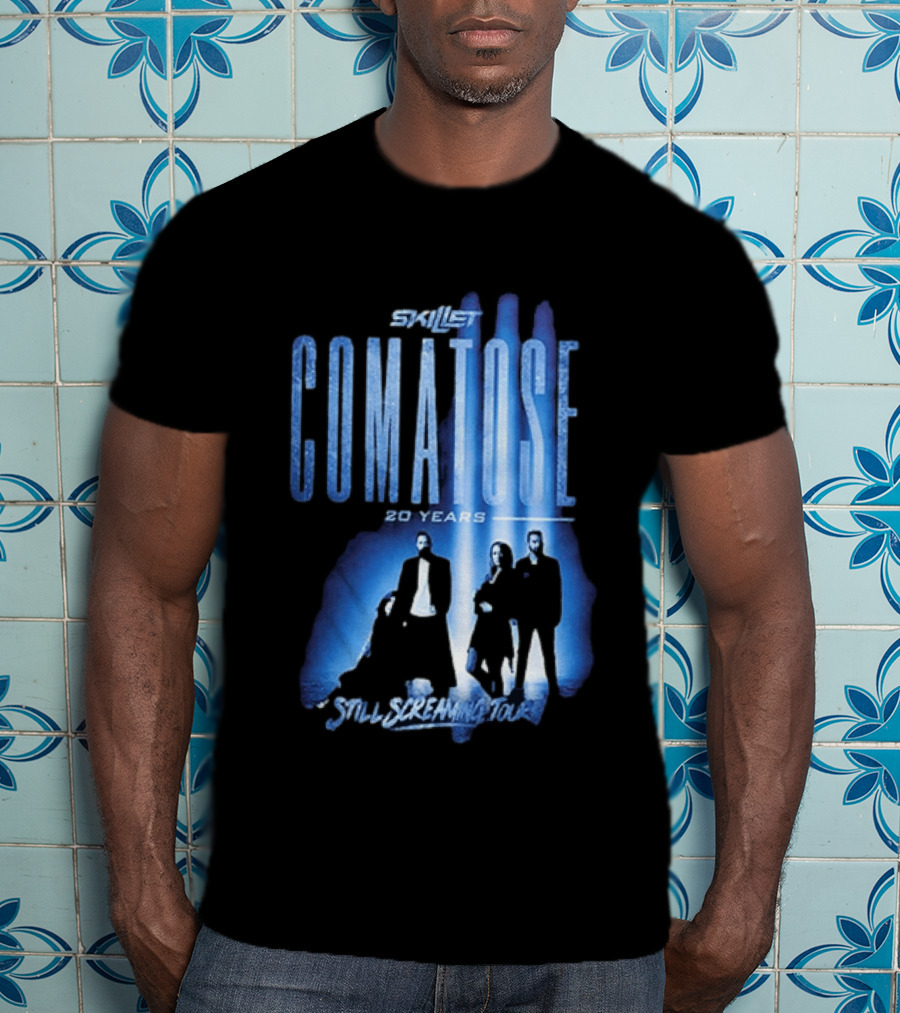 Skillet Comatose 20 Years Still Screaming Tour 2026 Band Silhouette Blue T-Shirt
