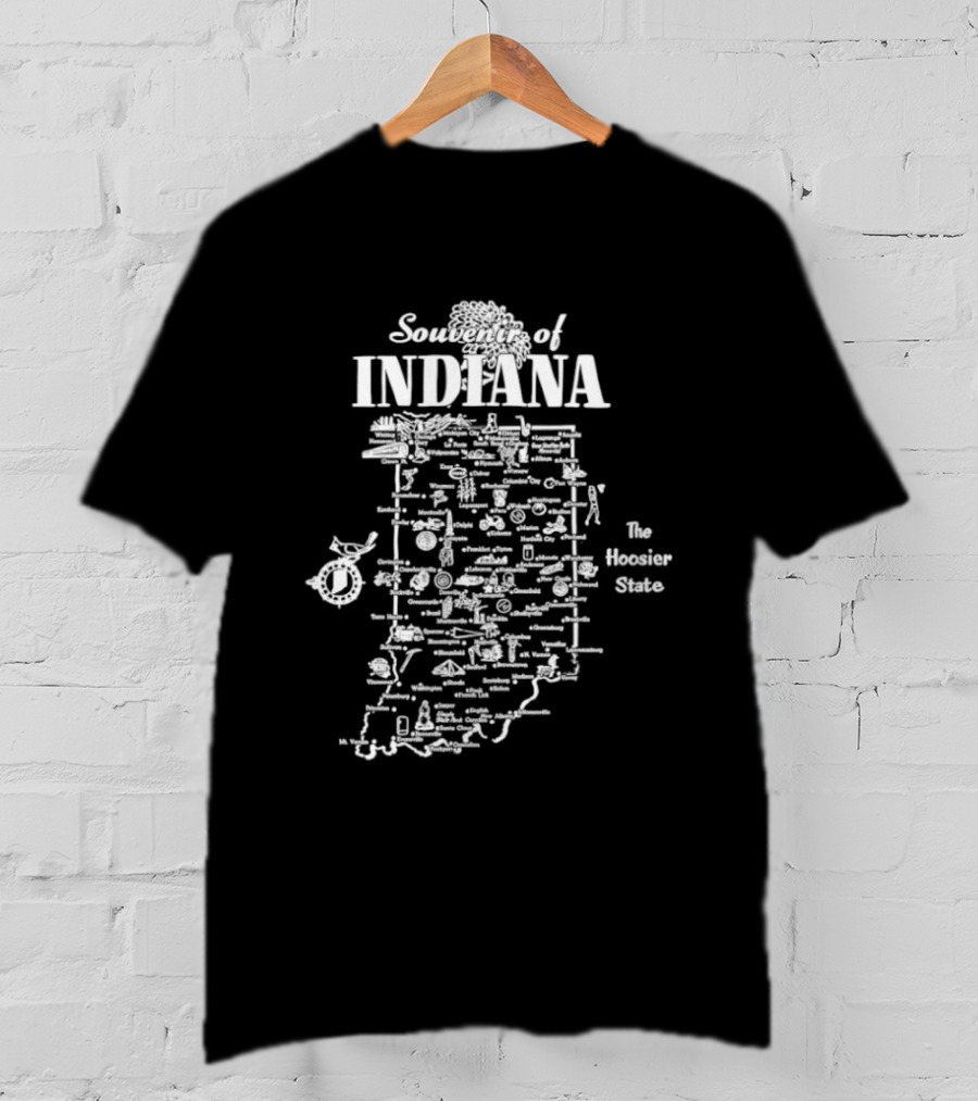 Souvenir Indiana The Hoosier State Map Vintage Locations T-Shirt