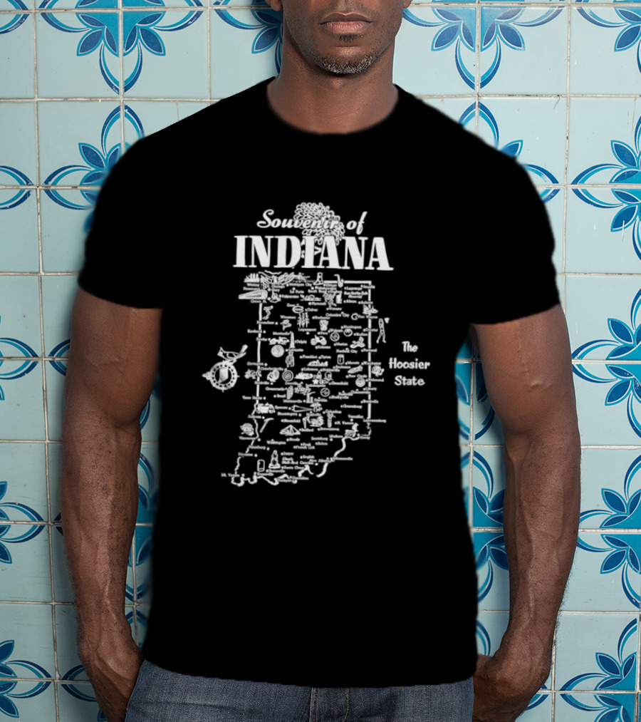 Souvenir Indiana The Hoosier State Map Vintage Locations T-Shirt