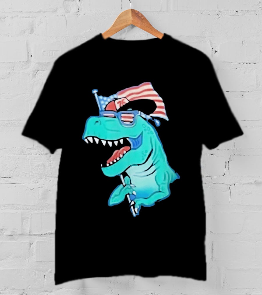 Patriotic Rex American Flag Sunglasses 76 Dinosaur T-Shirt
