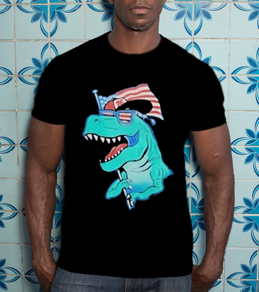 Patriotic Rex American Flag Sunglasses 76 Dinosaur T-Shirt