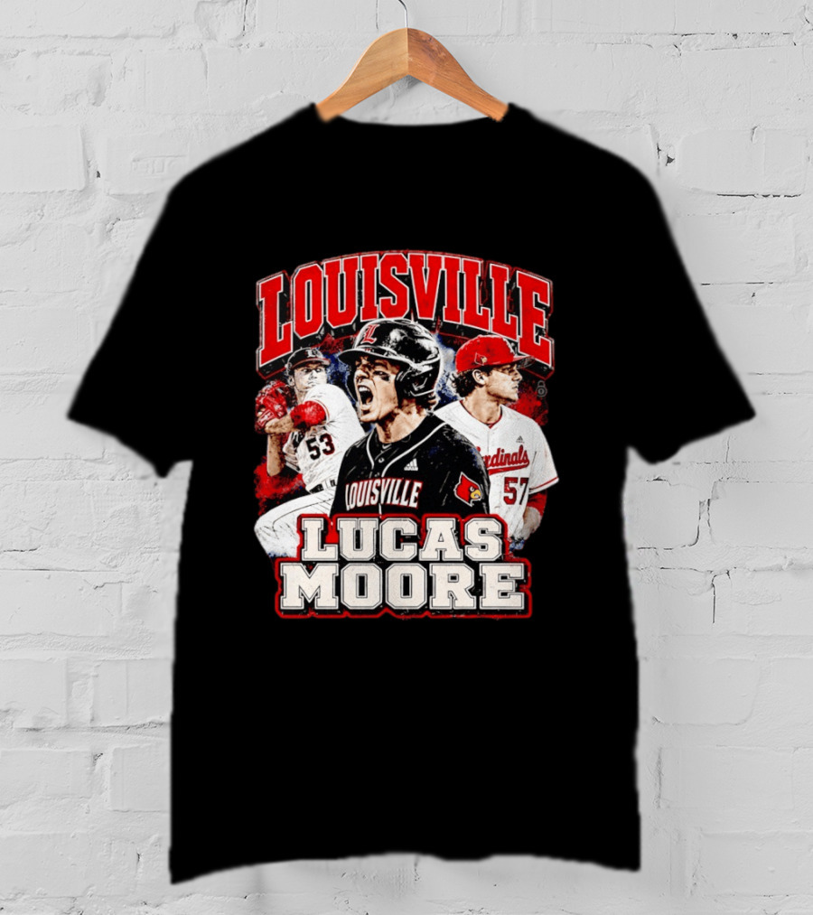 Lucas Moore Louisville Cardinals Baseball Players Dynamic Action T-Shirt