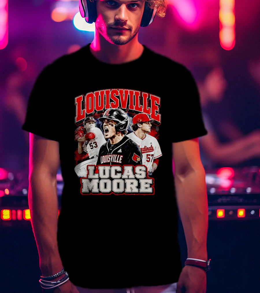 Lucas Moore Louisville Cardinals Baseball Players Dynamic Action T-Shirt