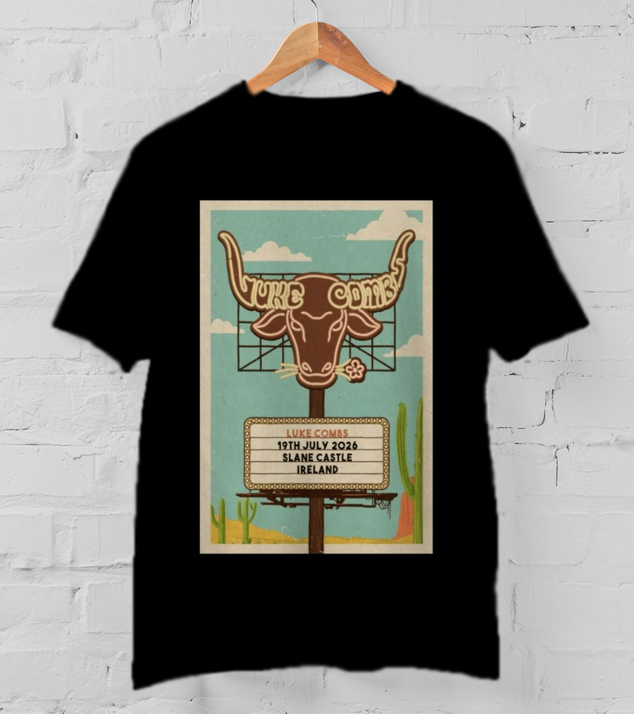 Luke Combs 19th July 2026 Slane Castle Ireland Bullhead Cactus Clouds T-Shirt