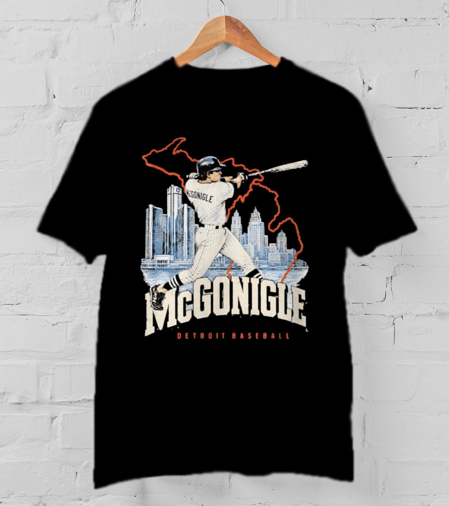 McGonigle Detroit Baseball Vintage Player Retro Skyline T-Shirt