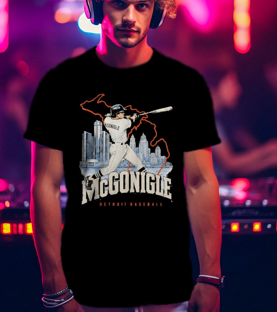McGonigle Detroit Baseball Vintage Player Retro Skyline T-Shirt