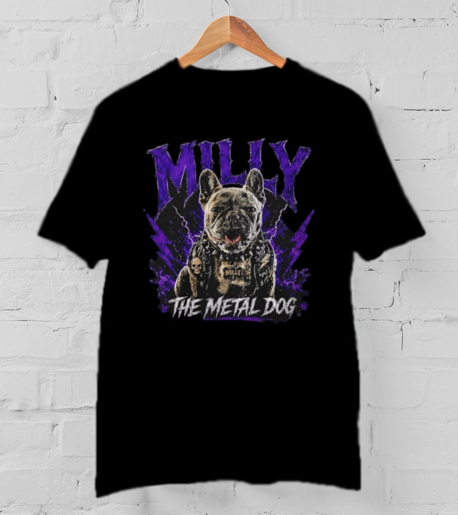 Milly The Metal Dog Purple Lightning Skull Vest Punk Rock T-Shirt