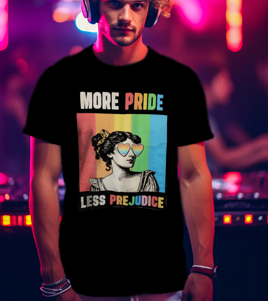 More Pride Less Prejudice Rainbow Heart Sunglasses Regency T-Shirt