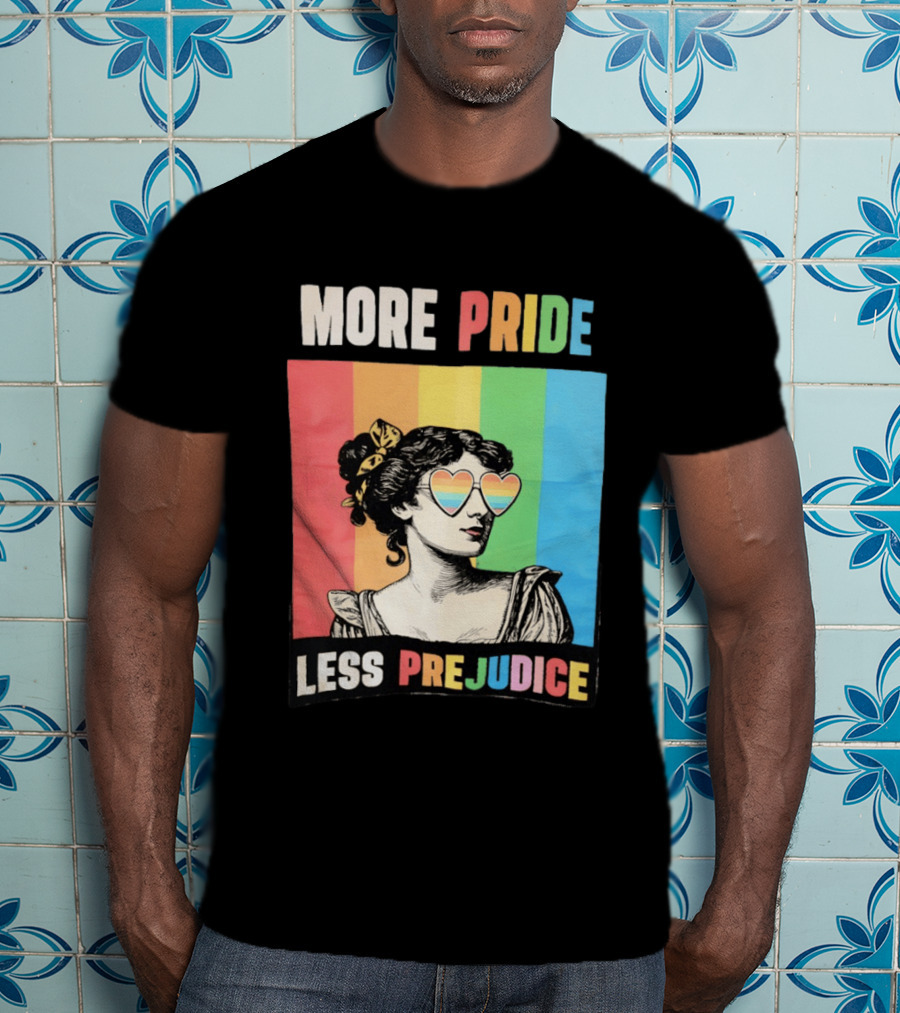 More Pride Less Prejudice Rainbow Heart Sunglasses Regency T-Shirt