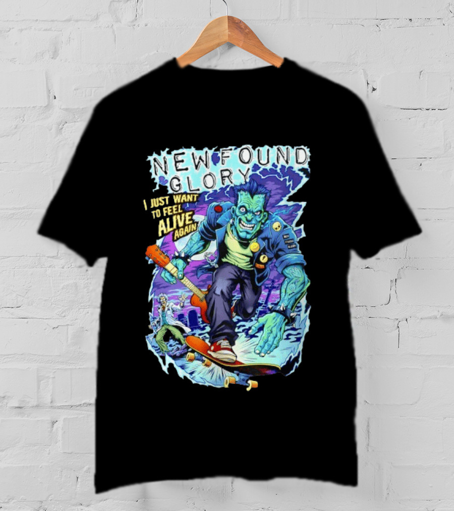 New Found Glory I Just Want To Feel Alive Again Frankenstein Skateboard Zombie Punk T-Shirt