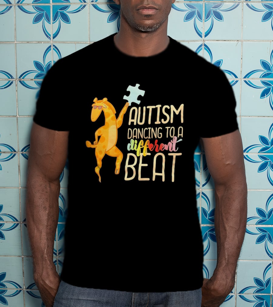 Autism Dancing To A Different Beat Giraffe Puzzle Piece And Sunglasses T-Shirt