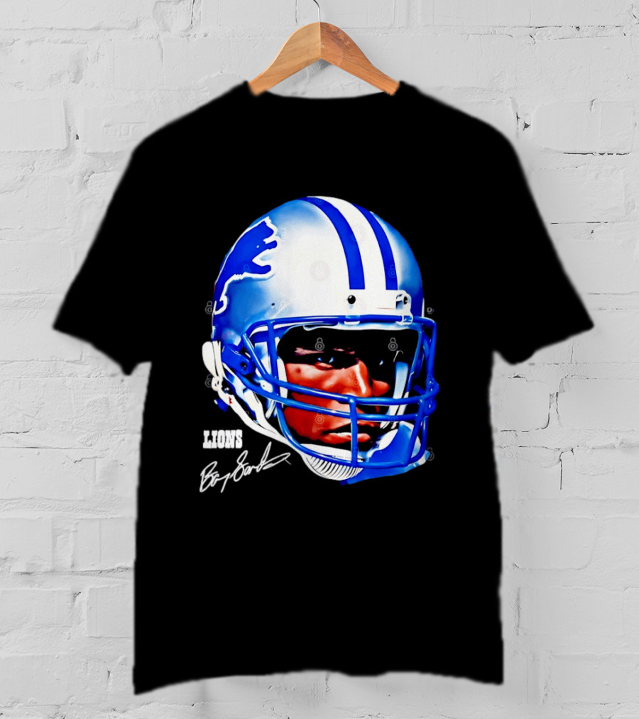 Barry Sanders Detroit Lions Helmet Signature Lions T-Shirt