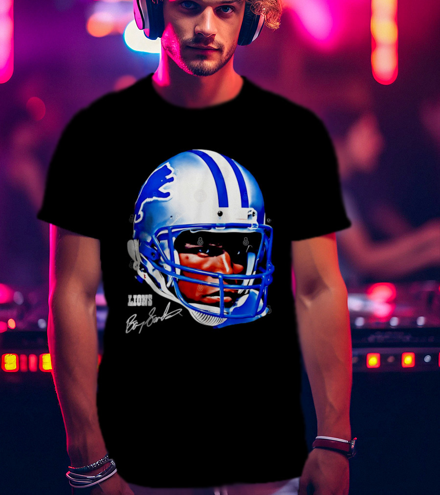 Barry Sanders Detroit Lions Helmet Signature Lions T-Shirt