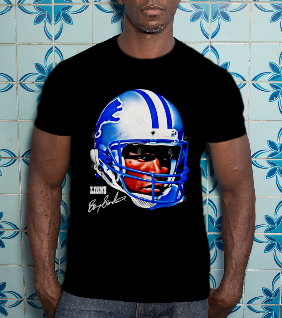 Barry Sanders Detroit Lions Helmet Signature Lions T-Shirt