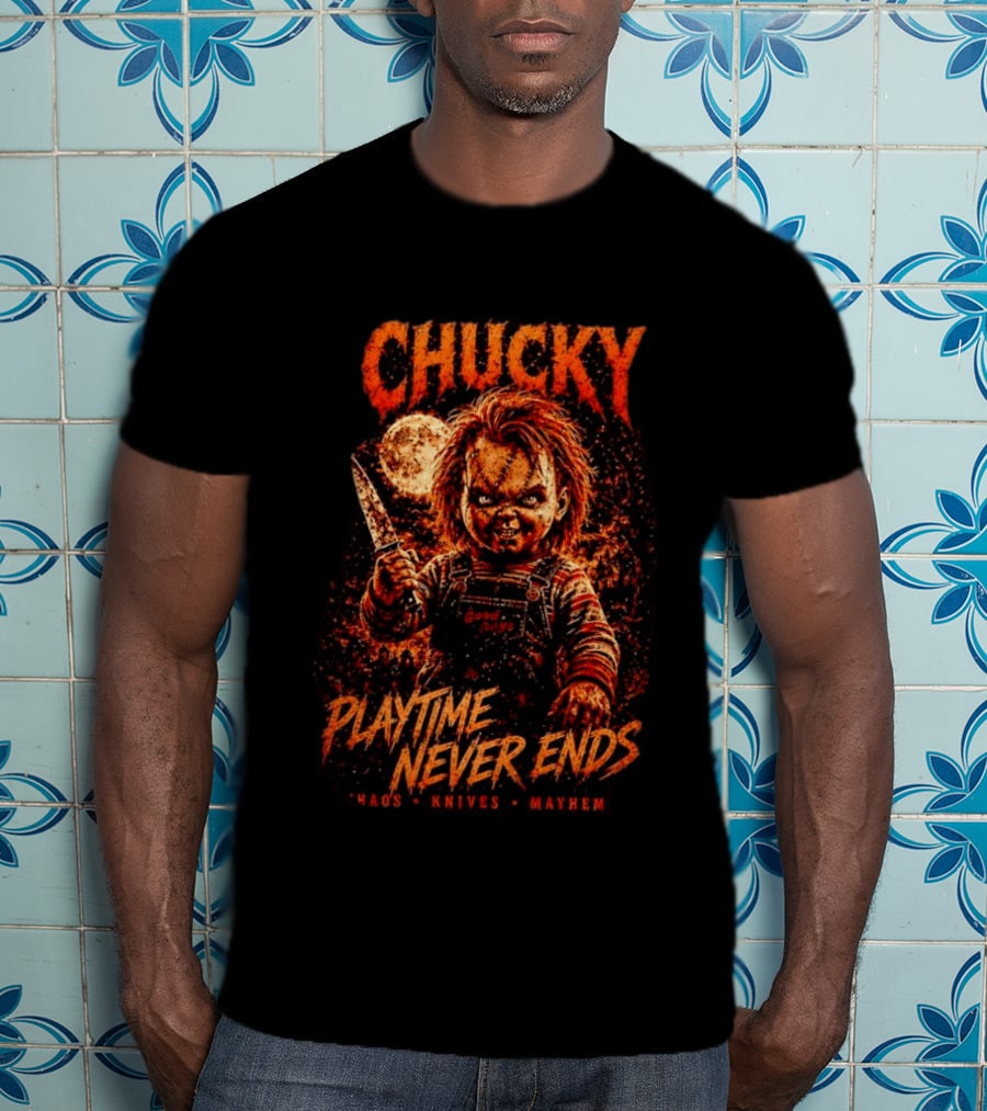Chucky Playtime Never Ends Chaos Knives Mayhem T-Shirt