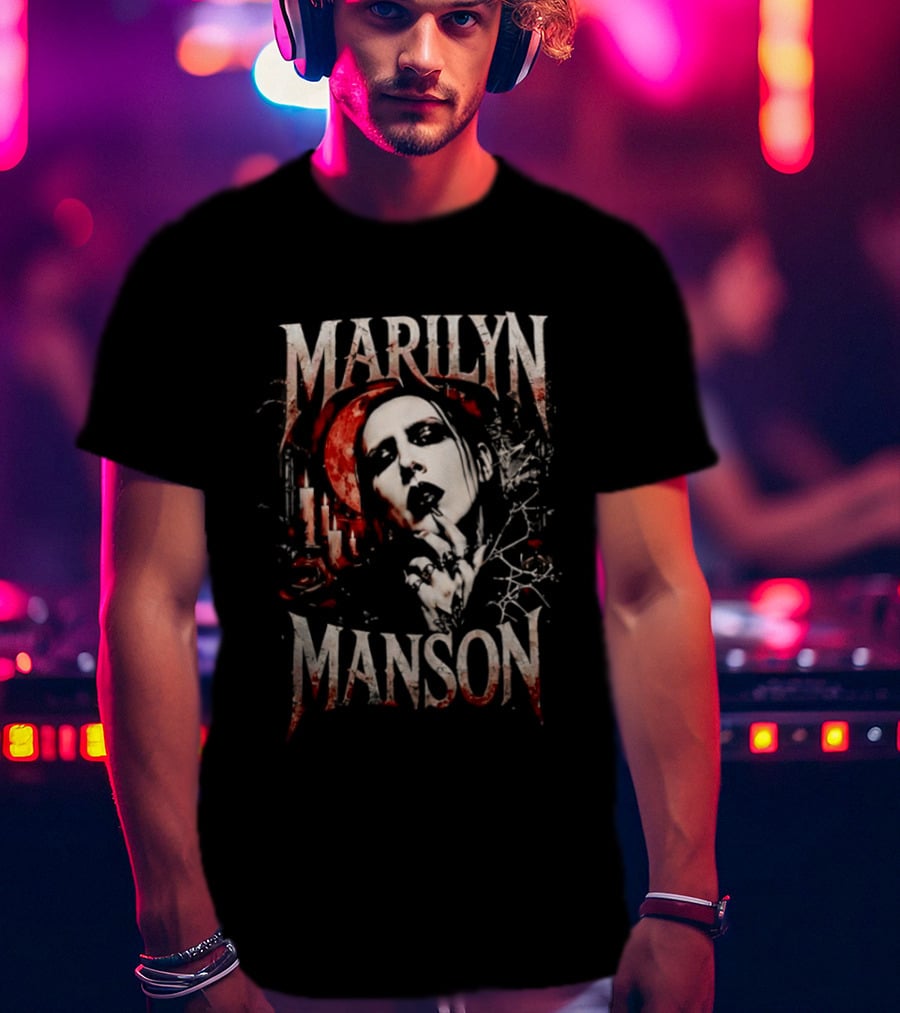 Marilyn Manson Gothic Candlelight Portrait With Blood Red Accents T-Shirt