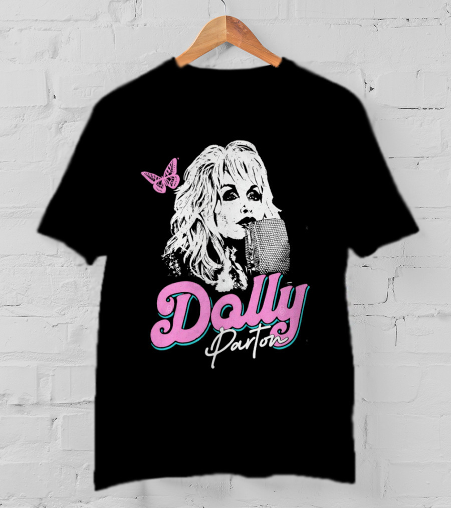 Dolly Parton Butterfly Pink Script T-Shirt