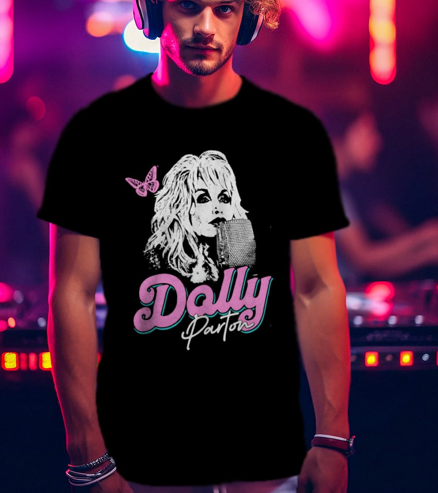 Dolly Parton Butterfly Pink Script T-Shirt