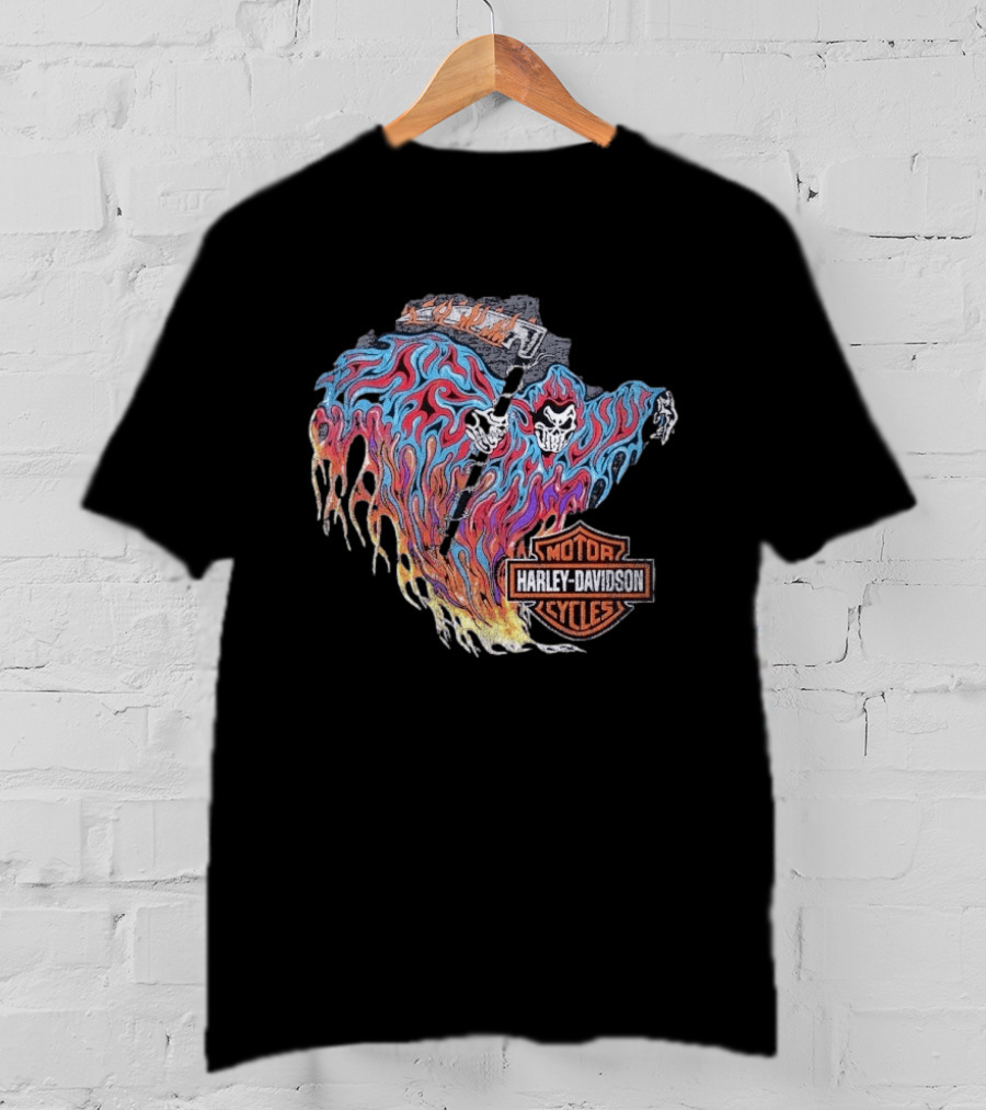 Warren Lotas Harley Davidson Reaper Flames Motor Cycles T-Shirt