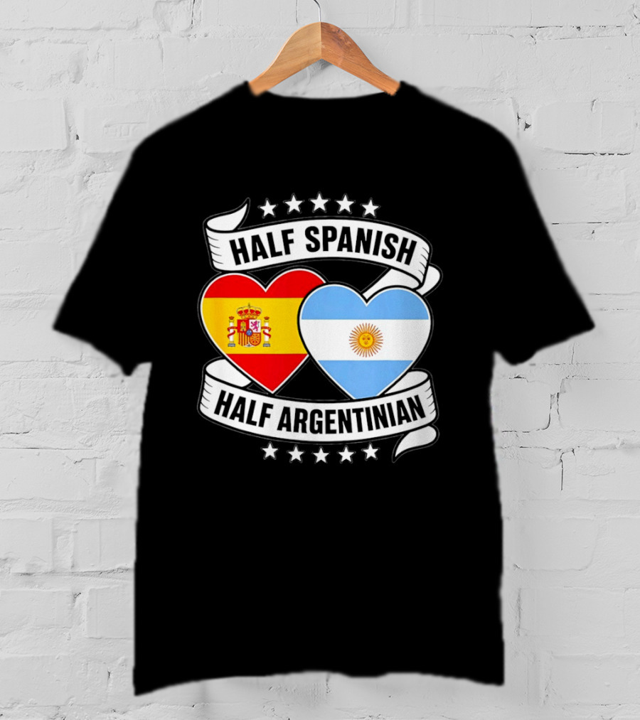 Half Spanish Half Argentinian Heart Flags Banner Star T-Shirt