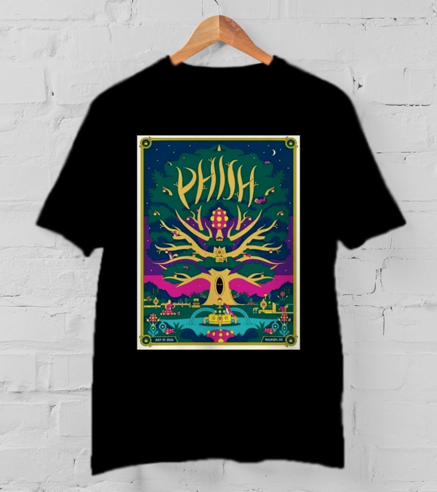 Phish July 17 2026 Raleigh North Carolina Event Tree Fountain Night Sky T-Shirt