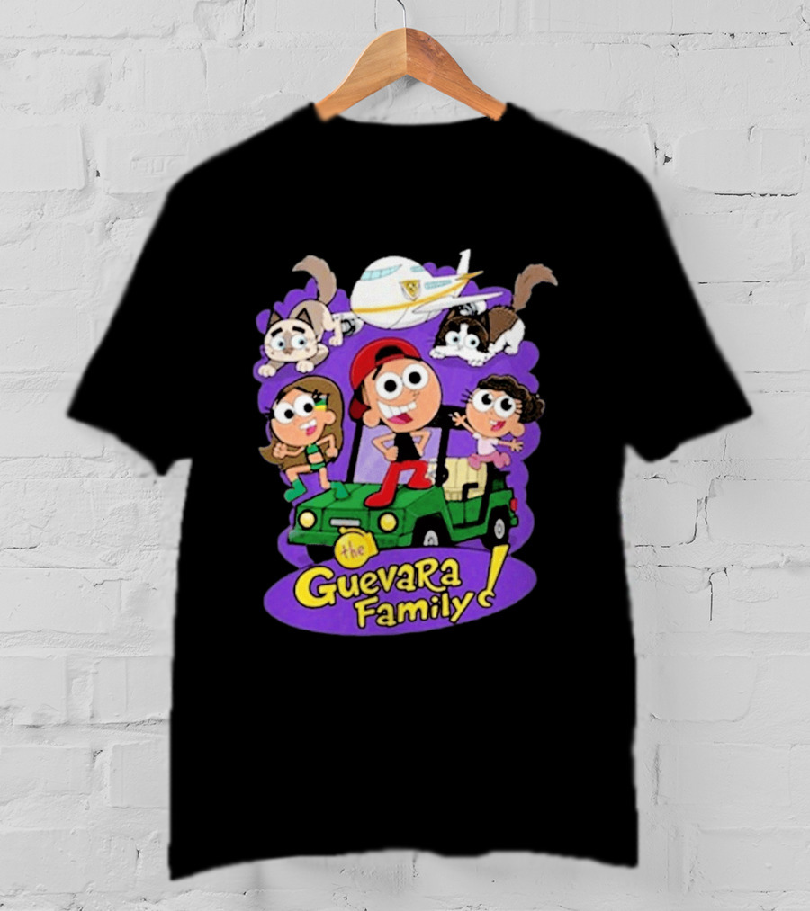 The Guevara Family Cartoon Adventure With Pets And Airplane T-Shirt