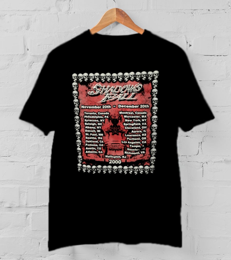 Shadows Fall 2000 Tour Dates Skull Border November December Toronto Montreal New York Los Angeles T-Shirt
