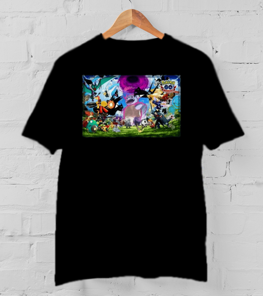 Pokémon GO 8th Anniversary Celebration Featuring Legendary And Mythical Creatures Battle Scene T-Shirt
