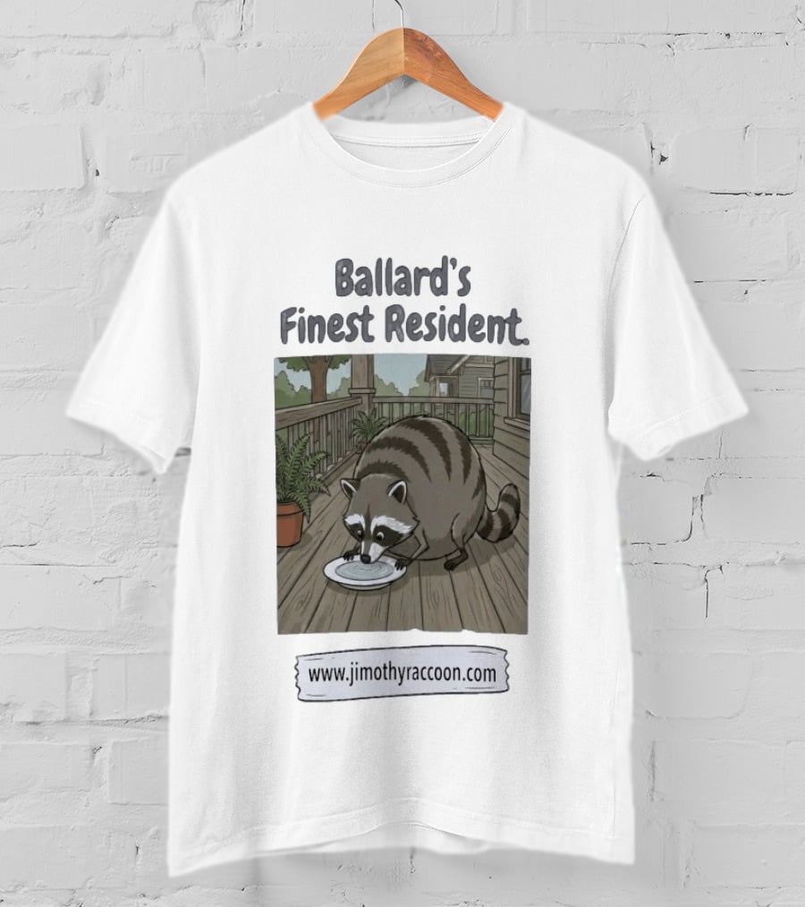 Ballard's Finest Resident Jimothy Raccoon Website Text Visual T-Shirt