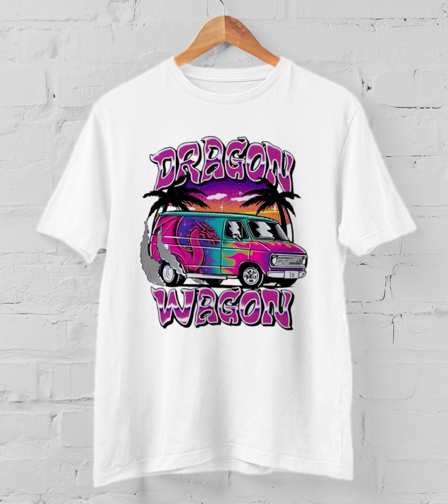 Dragon Wagon Van Tie Dye Sunset With Palm Trees T-Shirt