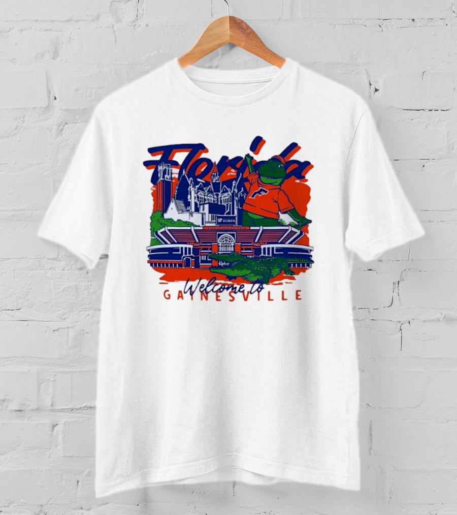 Florida Gators Welcome To Gainesville Stadium And Mascot Collage T-Shirt
