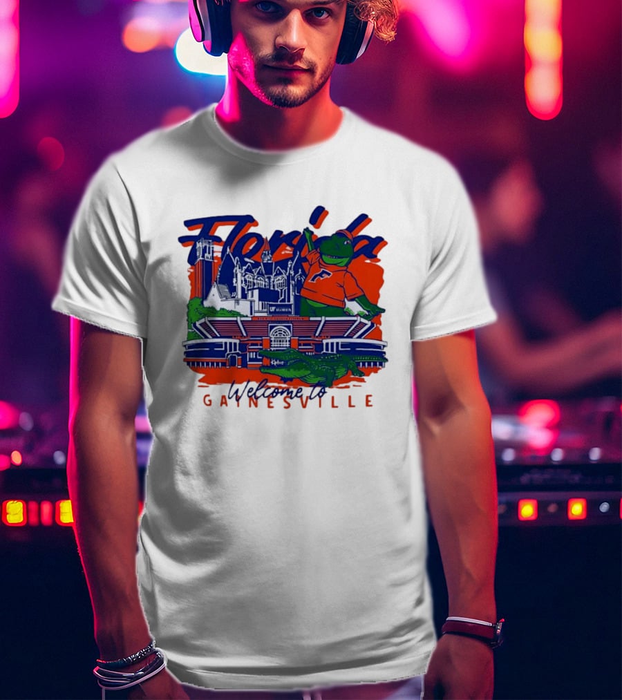 Florida Gators Welcome To Gainesville Stadium And Mascot Collage T-Shirt