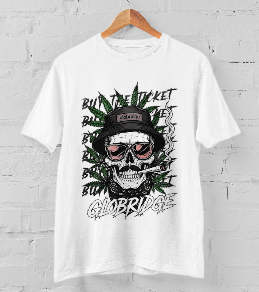 Globridge Skull Bucket Hat Smoking Cartoon Red Sunglasses And Leaf T-Shirt
