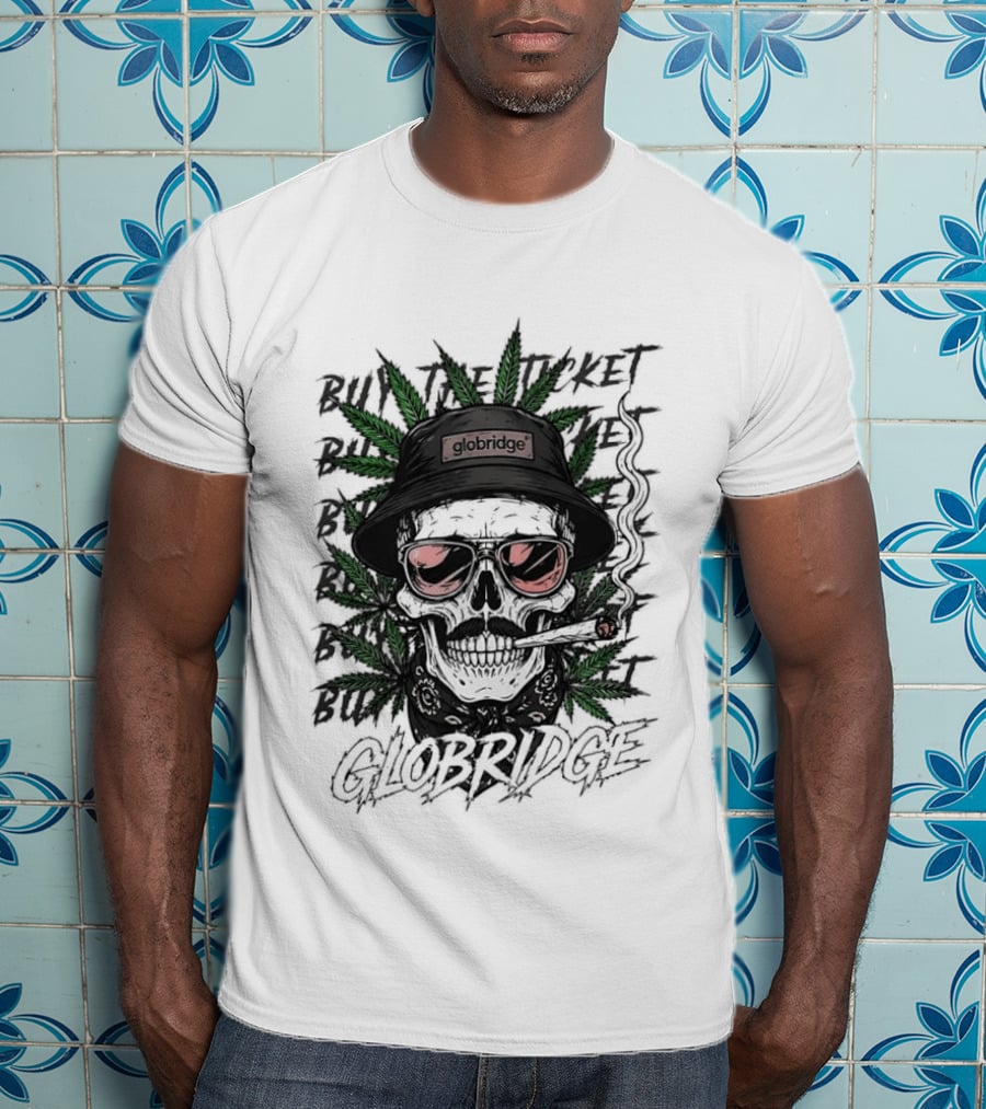 Globridge Skull Bucket Hat Smoking Cartoon Red Sunglasses And Leaf T-Shirt