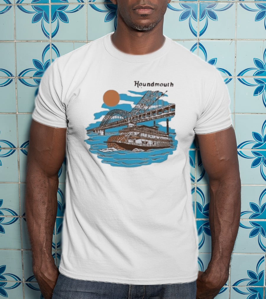 Houndmouth Riverboat Under Bridge With Sun And Waves T-Shirt