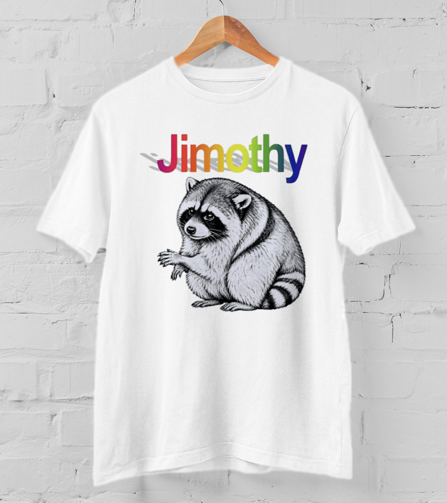 Jimothy Raccoon Rainbow Text With Illustrated Animal T-Shirt