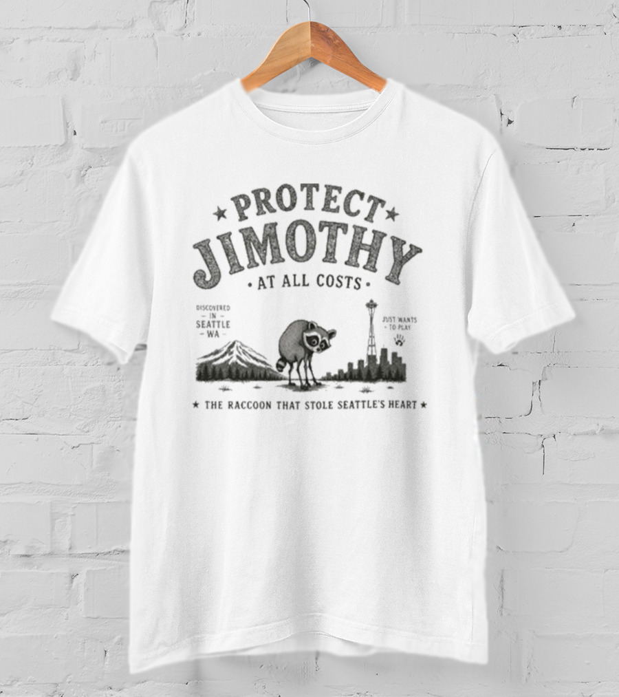 Protect Jimothy Raccoon In Seattle Skyline Adventure T-Shirt