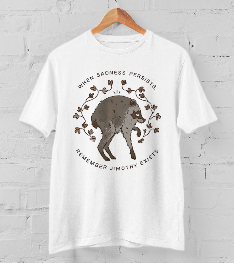 When Sadness Persists Remember Jimothy Exists Raccoon Creature T-Shirt
