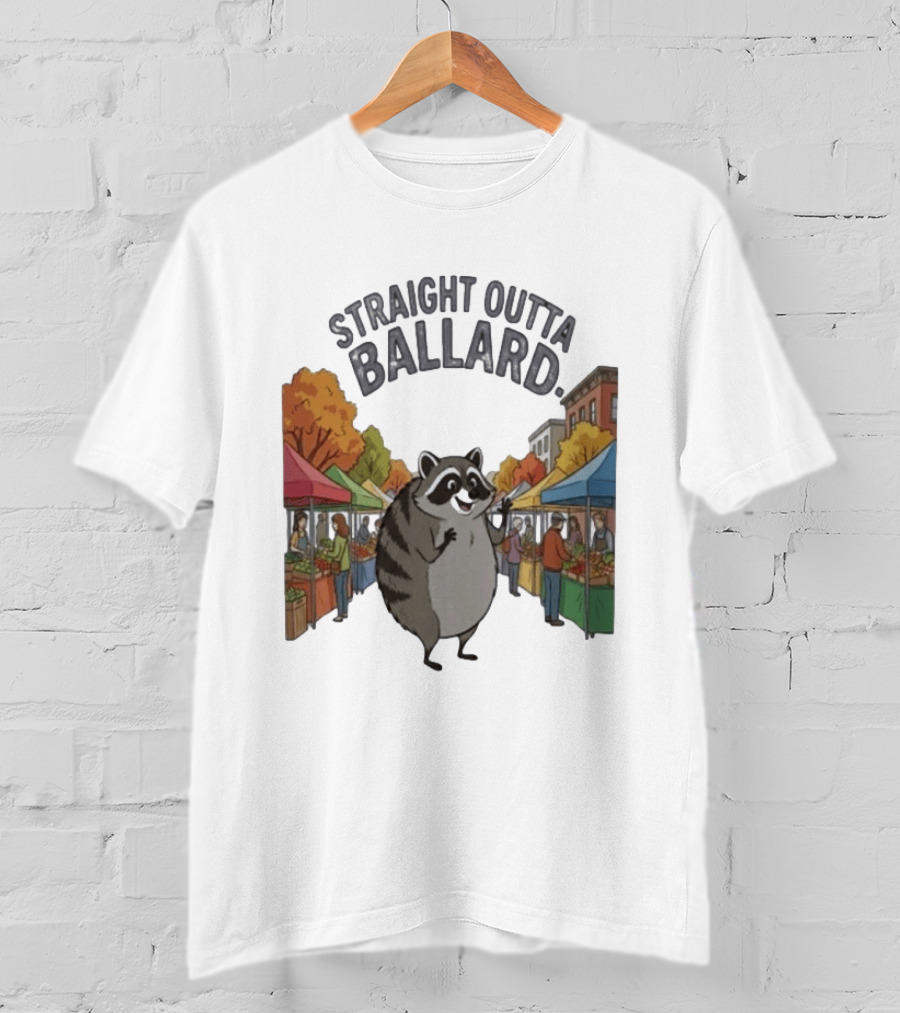 Straight Outta Ballard Raccoon At Farmers Market Scene T-Shirt