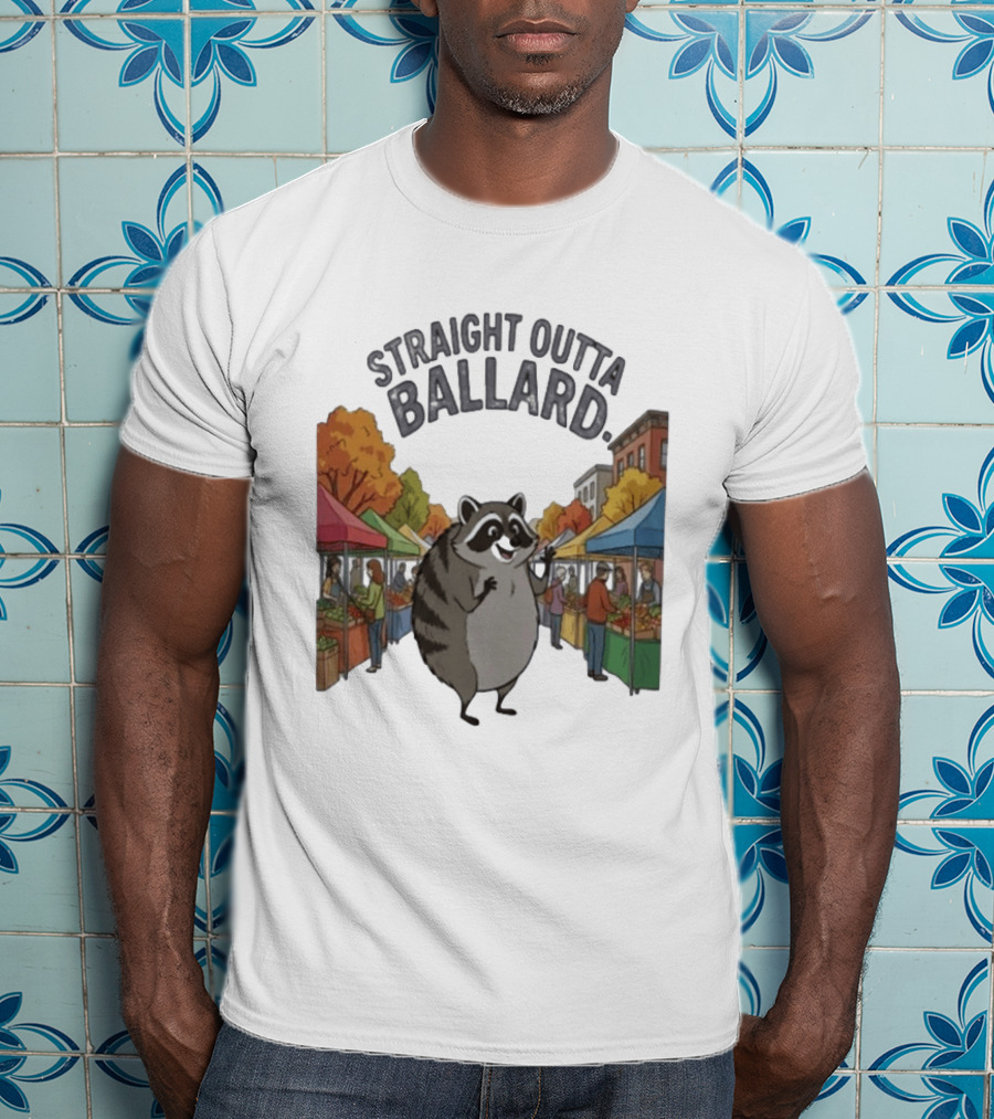 Straight Outta Ballard Raccoon At Farmers Market Scene T-Shirt